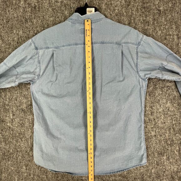 Red Head Shirt Mens L Button-Up Camp Field Outdoor Hike Chore Cottage Denim - Picture 11 of 13